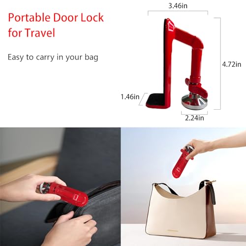 MIMIRACLE Red Portable Door Lock – Travel Security Door Stop for Inward-Opening Doors