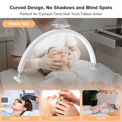 Nail Light for Desk, 30'' LED Half Moon Lamp for Nail Techs, Manicure and Handicraft, Adjustable Color Modes and Brightness, with Phone Holder (White)