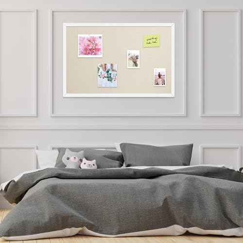 24x36 Inch Cork Board for Wall Hanging with Linen, Bulletin Board with Push Pins, Mounted Memo Message Board for Home Office Decor, Dorm Room Essentials, Classroom Organization