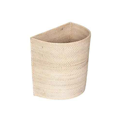 KOUBOO Laguna Half-Moon Rattan Waste Basket ? Decorative Trash Can for Bathroom, Bedroom, Kitchen & Office ? Boho Home Decor, Small Wicker Basket for Trash Storage, Off-White/Latte