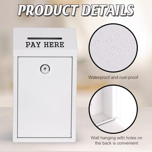 White Metal Lockbox Donation Box with Lock Wall Mount for Home Office Outdoor 10.24 x 5.71 x 2.95 Inch