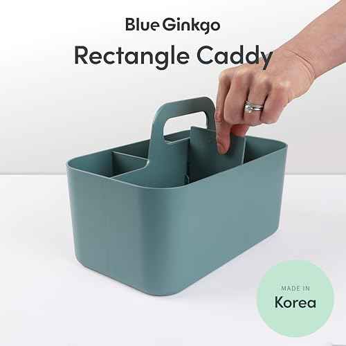 BLUE GINKGO Stackable Organizer Caddy ? Korean-Made Portable Tote for Bathroom, Office, Crafts, or School Supplies (Rectangle, Green)