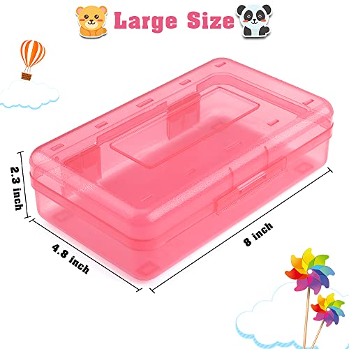 BOEIAC 1pcs Clear Pink Large Capacity Pencil Box with Snap Lid - Stackable & Durable