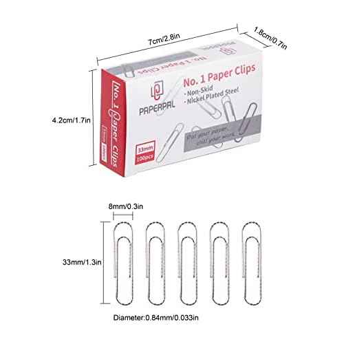 PAPERPAL Paperclips for Office School & Personal Use, #1 Nonskid Paper Clip (1-2/7"), 600 Medium Paper Clips (6 Boxes of 100 Each), Silver