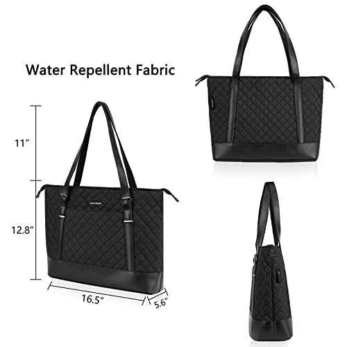 KROSER Laptop Tote Bag 15.6 Inch with USB Port, Large Work Tote Bag Computer Shoulder Bag for Women, Laptop Case for Office Business Travel(Quilted)