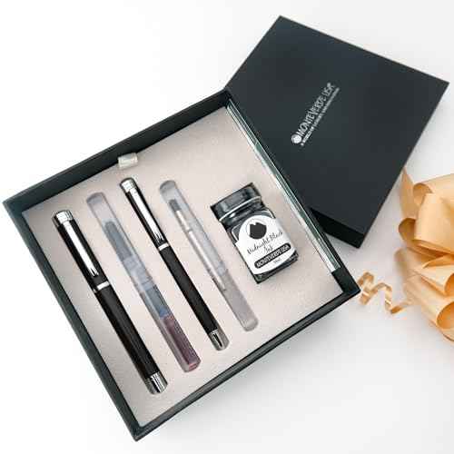 Monteverde USA Strata Fountain Pen, Ball Pen Set Black | Broad Nib | Free Gel Refill, Ink Bottle & 3 Free Cartridges