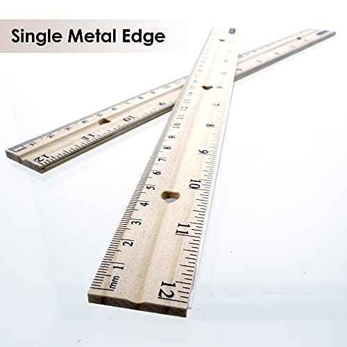 BAZIC Products Wooden Ruler 12" (30cm), Singel Metal Edge, Inches Centimeter Metric Measuring Drafting Rulers, for Students School Supplies (3/Pack), 24-Packs
