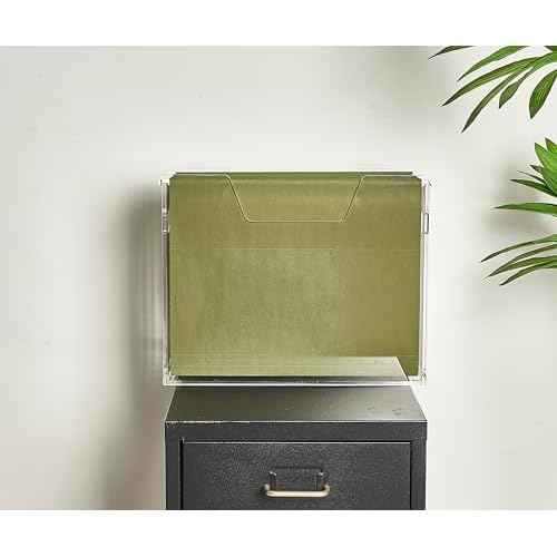 Acrylic File Holder - Clear Hanging File Organizer Box, Modern Acrylic File Folder Organizer, Lucite Hanging File Crate Bin with handles, Transparent Desktop File Folder Box for Letter Size