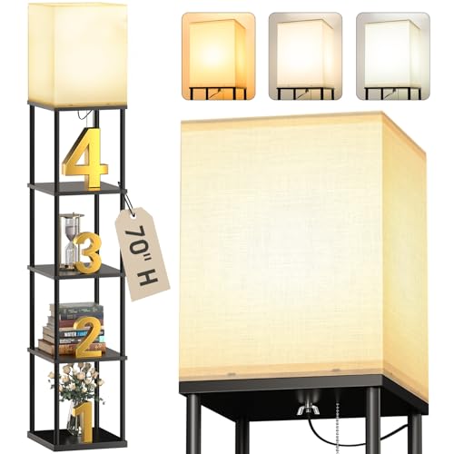 addlon 5-Tier Floor Lamp with Shelves, Standing Bookshelf Lamp with 3 Color Temperature, Corner Display Floor Lamps for Living Room, Bedroom and Office (70'' H, Black)