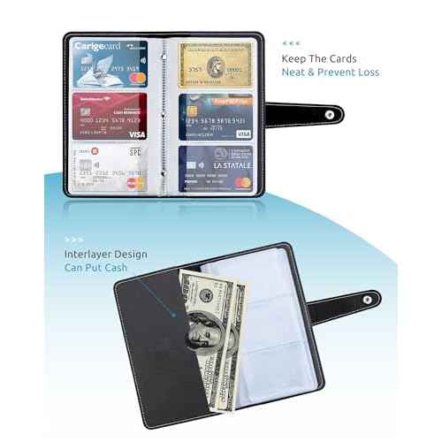Credit Card Holder, Leather Business Card Organizer with 96 Card Slots, Professional Card Book Case for Cards and Important Documents to Prevent Loss or Damage (Black)