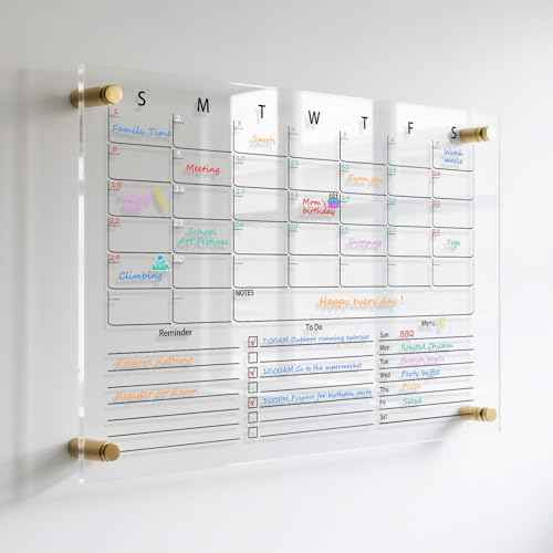 IJIJIJ- 24¡¿16¡± Clear Acrylic Calendar for Wall, Acrylic Wall Calendar Dry Erase Board, Reusable Monthly Whiteboard, Family Planner for Wall with 8-Color Markers, Perfect for Home, Office & Classroom