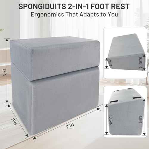 Ergonomic Under Desk Foot Rest & Stool for Work - 3D Adjustable Stackable Footrest w/Detachable Base, High-Density Support & Washable Cover for Office/Gaming/Travel (17¡¿11¡¿17in, Gray)