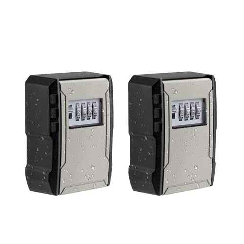 UPGRADE Extra Large Capacity Key Lock Box, Weatherproof Wall Mount Key Box for Car Keys, Fob, House Keys, Key Safe Security Storage Lock Box for Indoor, Outdoor, Garage, Garden, Store (2 Pack, Grey)