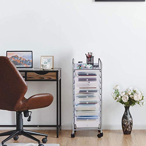 ARLIME 10-Drawer Storage Cart, 10 Drawer Trolley, Rolling Organizer Cart, Scrapbook Paper Organizer, Suitable for Office and School, Rolling Office Storage Tools (Clear)
