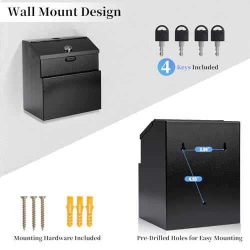 Suggestion Box with Lock and Slot 2 Pack Metal Wall Mounted Ballot Complaint and Donation Box with 4 Keys