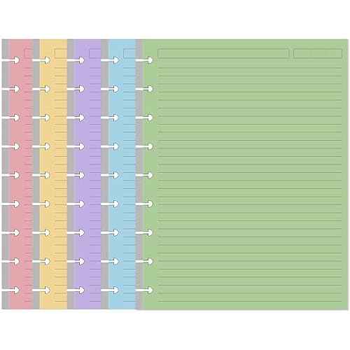 9-Disc Discbound 5 Colorful Line Paper Pre-punched Happy Planners Inserts, 100Sheets/200Pages Classic Size Line Loose-Leaf Paper, Per Color 20 Sheets, 7" x 9.25"