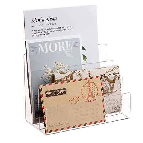 Crystal Clear Acrylic Desktop File Sorter Thick Cast Holder for Document Paper Letter Book Envelope Laptop Eyeshadow Makeup Palette office File Organizer Stand Rack on Office Desktop