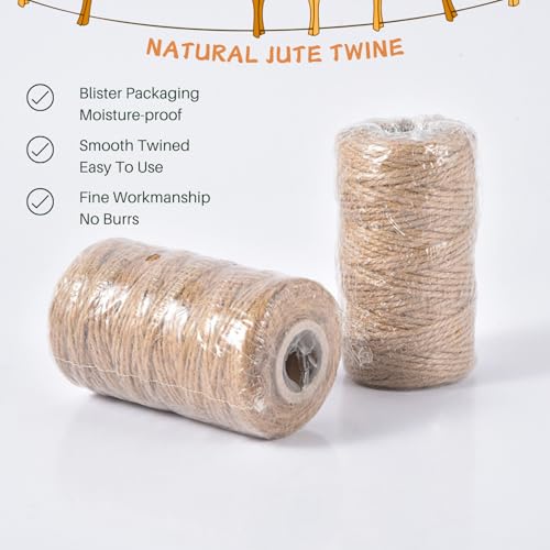 2mm Jute Twine, 328ft — Natural Burlap String for Gardening, Craft & Packaging