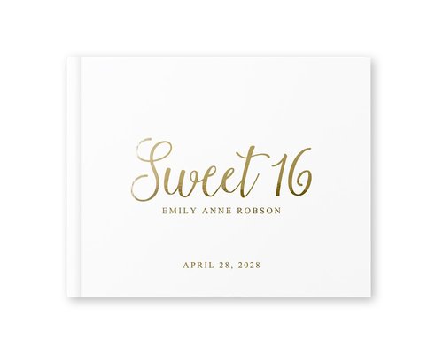 Sweet 16 Guest Book Custom Sweet Sixteen Birthday Party Guest Book, Personalized Photo Booth Photo Album Book - White Gold (10x8)