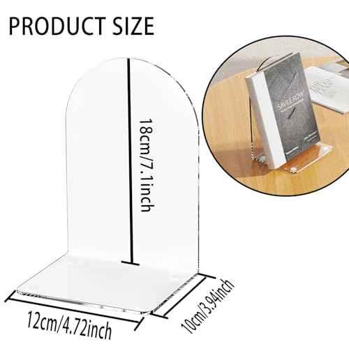 Lulonpon 4 Pieces Book Ends, Bookends, Books End for Shelves, Books End for Heavy Books, Clear Bookends, Acrylic Book Ends for School, Library,Desktop Organizer and Book Shelves