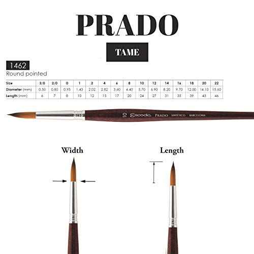 Escoda Art Products Escoda Prado Series Artist Watercolor & Acrylic Short Handle Round Paint Brush, Size 18, Synthetic Sable