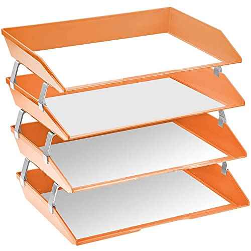 Acrimet Facility 4 Tier Letter Tray, Side Load, Letter Size/A4, Desktop File Organizer, Plastic (Orange Citrus)