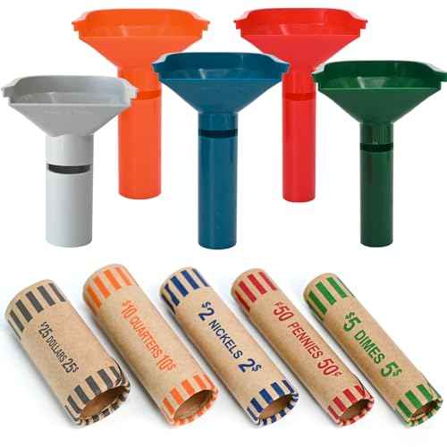 L LIKED 30 Assorted Preformed Coin Wrappers & 5 Coin Sorters Tubes, Color-Coded,Easy to Load