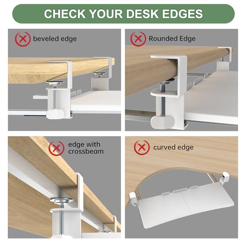 Extra Large Keyboard Tray Under Desk - Slide Out with Sturdy C-Clip Mount System, 31.5" (35.8" Including Clamps) x 11.8" Put-Out Keyboard Tray Computer Drawer for Ergonomic Typing, White