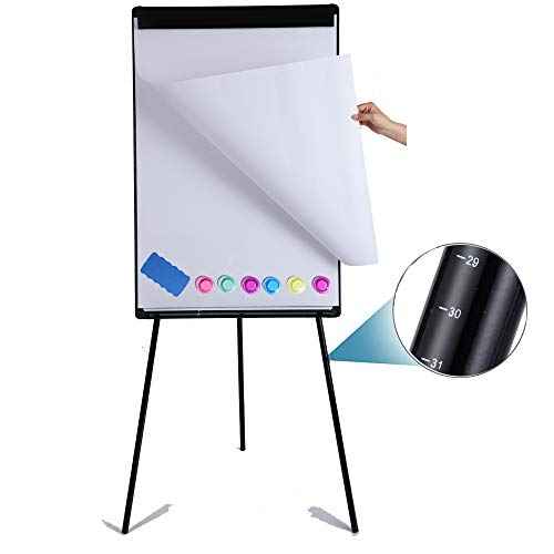 Dry Erase Easel 36" x 24", Height Adjustable Magnetic White Board with Tripod Stand, Office Presentation Board with 25 Sheets Flipchart Paper Pad, Magnets & Eraser, Black
