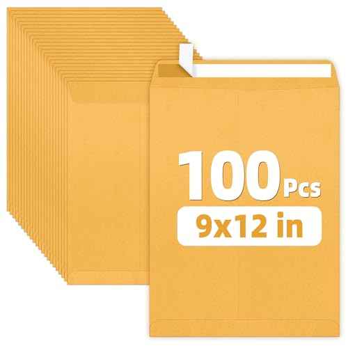 SUNEE 9x12 Envelopes Self-Seal Catalog Mailing Envelopes -100 Count, Ultra Strong Quick-Seal, 9x12 inch Brown Kraft Manila Envelopes Security Envelopes