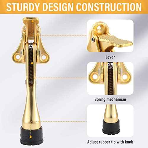 Moxweyeni 6 Pieces Heavy Duty Door Stops for Bottom of Door Metal Kickdown Doorstop with Adjustable Rubber Tips Spring Replacements Doorstop (Gold)