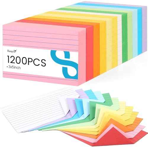 Koogel 1200PCS Index Cards 3x5, Colored Ruled Index Cards Bulk for Back To School, Heavy Notecards Memo Scratch Pad for Studying Teachers Classroom Note Taking Office College Supplies, 12 Colors