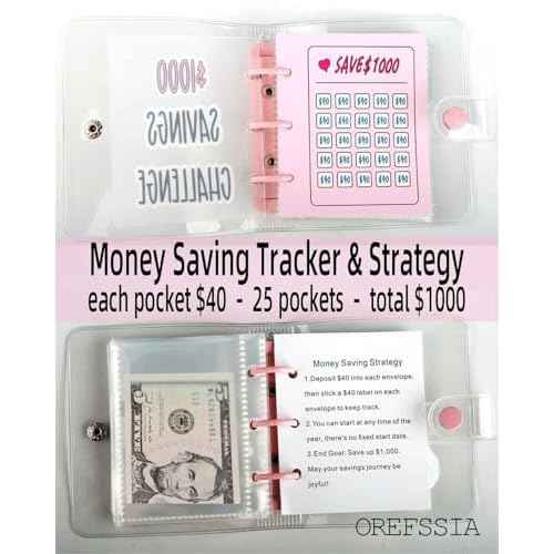 Mini Money Saving Binder, Save $1000 Envelopes Money Saving Challenge Book, Portable (Pink, 1)