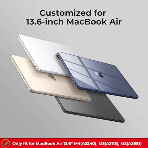 EooCoo Case Compatible with MacBook Air 13 inch M4 2025 2024 2023 2022 M3 M2 A3240 A3113 A2681, Clear Air 13.6" Laptop Hard Shell Case + Keyboard Skin Cover + Screen Protector, Crystal Clear