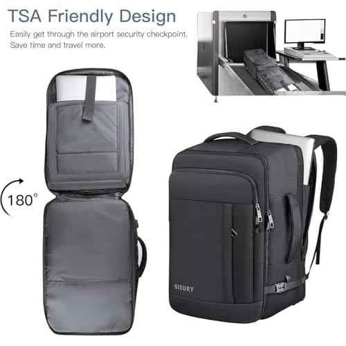 55L Carry On Backpack, Extra Large Travel Backpack for Men & Women, Expandable 60L Big Capacity Bag For Airplanes, Travel Gifts for Men Women, Fits 18.4 Inch Laptop, Luggage Suitcase Daypack, Black
