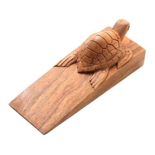 NOVICA Handmade Wood Baby Turtle Door Stopper, Brown, 'Baby Turtle'