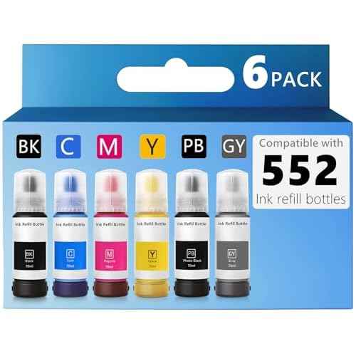 6 PACK Refill ink bottles Compatible with epson 552 Ink Refill Bottles for Ecotank Photo ET-8550 ET-8500 ET8550 ET8500 8550 8500 Printers Black Cyan Magenta Yellow Photo Black Grey/gray ink refill