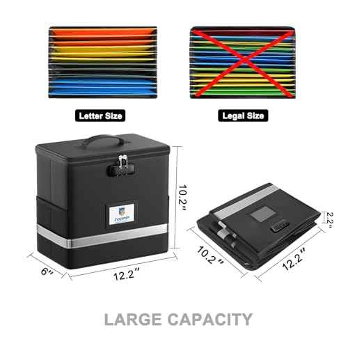 Fireproof File Box with Lock, Document Box Storage Organizer, Suitable for Hanging File Folders in Letter Size, Collapsible File Box, Reflective Strip for Fast Find (12.2"*6"*10.2, Black)
