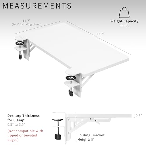 VIVO Clamp-on 24 x 12 inch Foldable Desk Extender, Wrist Support Arm Rest, Office Keyboard Tray, Side Table Extension Attachment, White, DESK-EXT24W
