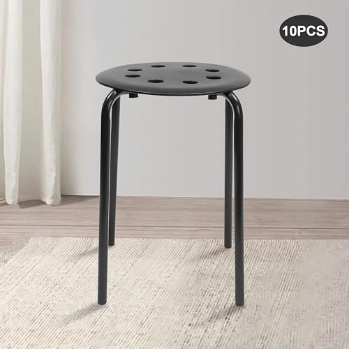 GSHIOIO 10 Pack 17-Inch Stacking Stools – Black Backless Plastic–Steel Frame for School, Office, Home