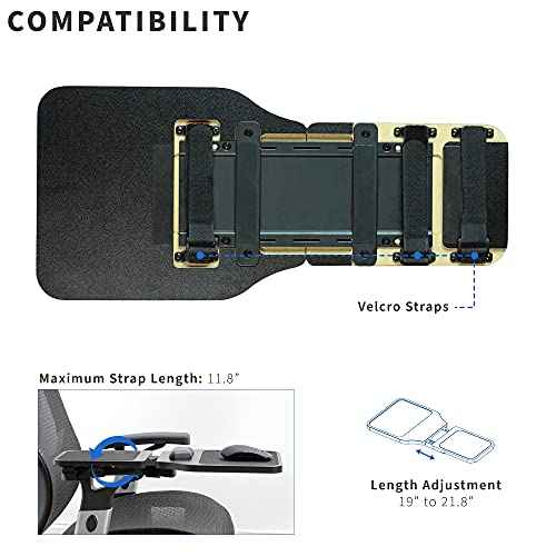 VIVO Wood Arm Rest Mouse Pad with Wrist Cushion, Adjustable Length Support Platform Tray, Chair Attachment Extension with Straps, Black, MOUNT-MS02D