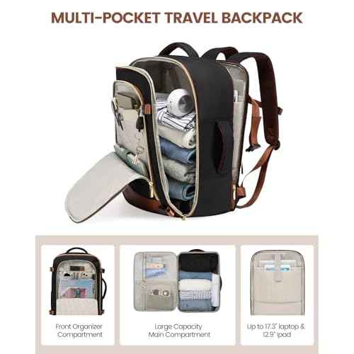 LOVEVOOK Travel Backpack for Women, 40L Carry On Backpack Flight Approved, Large Personal Item Bag Fits 17 inch Laptop, TSA Approved Luggage with 3 Packing Cubes,Waterproof Weekender Gym Daypack