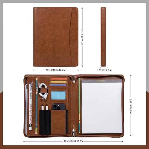 Business Portfolio Binder,Leather Portfolio,Portfolio Organizer,Leather Folder,Padfolio,File Folders£¬Portfolio Folder,Binder with clipboard,Office ornanziation (Brown)