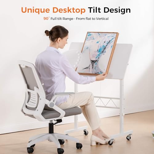 GTRACING Standing Desk Adjustable Height & Tiltable Tabletop, 32 Inch Portable Desk for Home Office Stand Up Work and Walking Pad Treadmill, Small Mobile Computer Table for Laptop, White