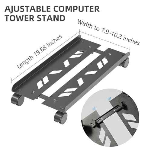 Adjustable Computer Tower Stand, Ventilated Mobile CPU Stand Fits Most PC Tower, Steel Desktop CPU Holder with Rolling Caster Wheels, PC Floor Cart Riser for Gaming Office Desk Accessories