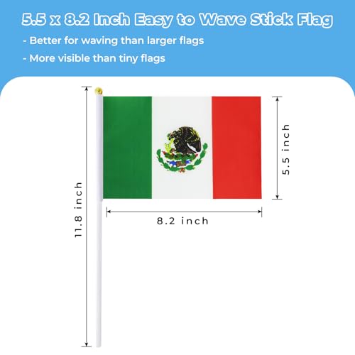 Mexico Flag on Stick 12 Pack | Small Handheld Mexican Flags for Celebrations