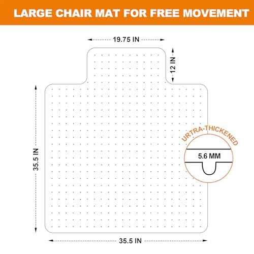 Thickened Chair Mat for Carpet- Low Pile Carpet Protector for Office Computer Desk Chair. Heavy Duty Desk Chair Mat for Carpeted Floors. Clear. (with Lip, 47.5"X35.5"X0.15¡°)