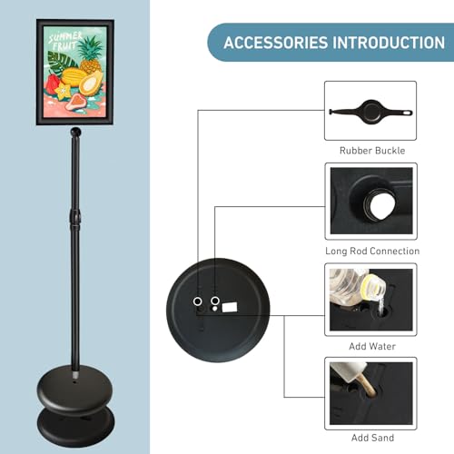 2Packs Adjustable floor standing poster stand, vertical and horizontal display sign stand, with heavy-duty base, aluminum alloy opening and closing frame (8.5 x 11 black)