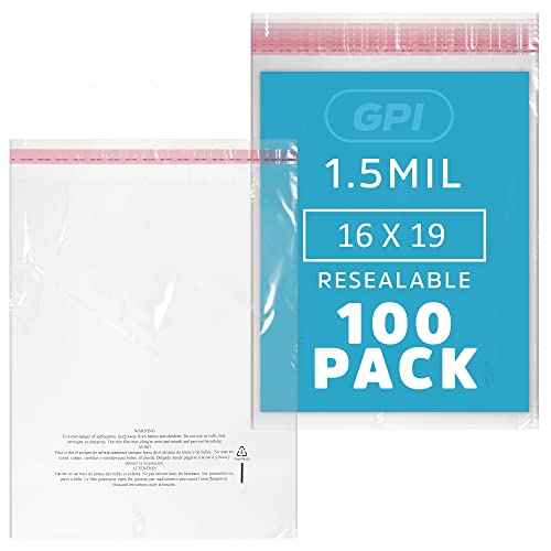 16" X 19" - 100 Pack - Self Seal Poly Bags With Suffocation Warning, With Resealable Adhesive, For Storing, Packaging & Shipping T-Shirts Clothing & More, FBA Compliant