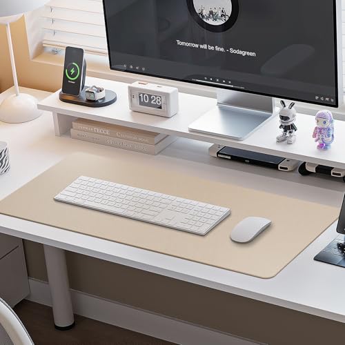 Boutilon 30x14 Inch Leather Desk Pad Protector Beige Non-Slip Waterproof Office Mat